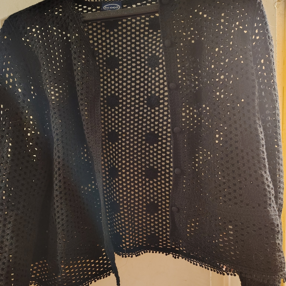 Scoop Black Crochet Women's Sweater